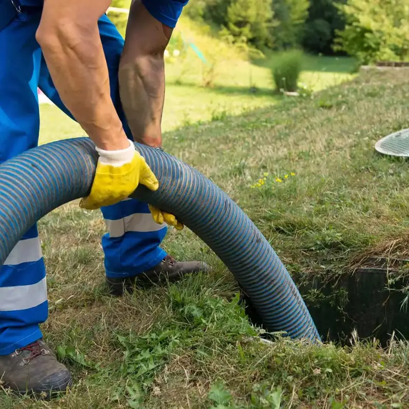 plumber holding sewer line equipment